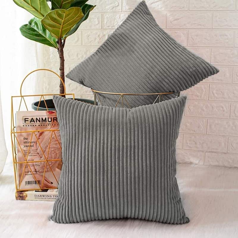 Corduroy Throw Pillow Striped Pillow for Couch Set of 2 - LIGHT GRAY