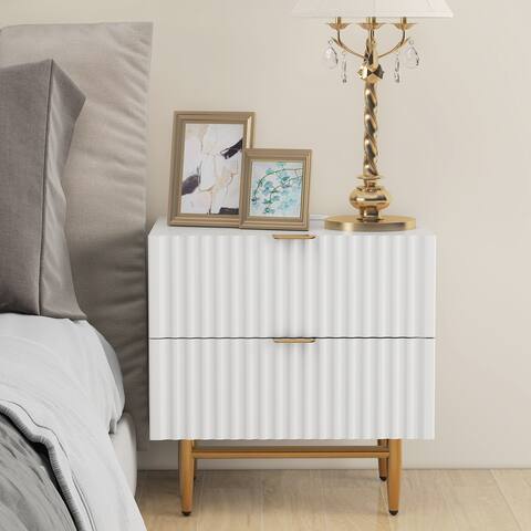 Nestfair White Nightstand with 2 Drawers and USB Charging Ports