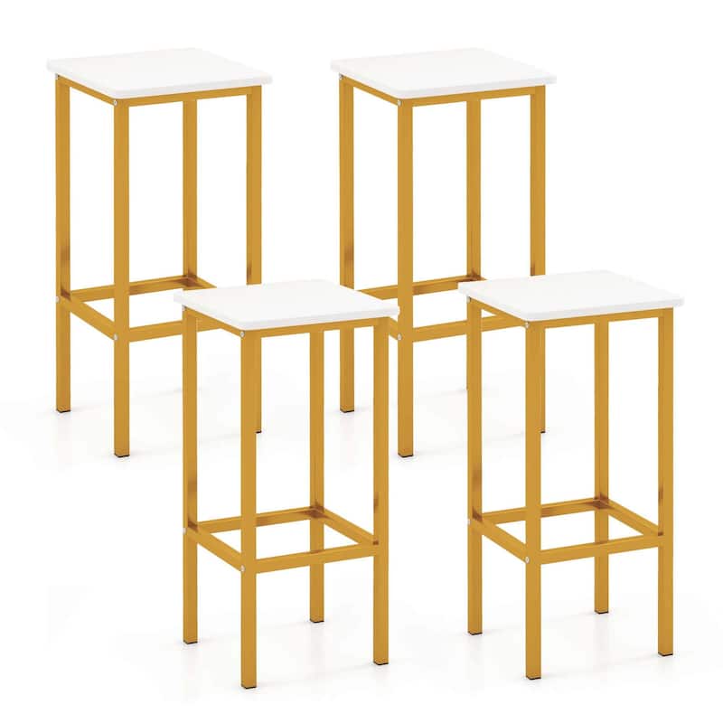4PCSBar Stools Backless Barstools Industrial Counter Height Stools - White & Gold