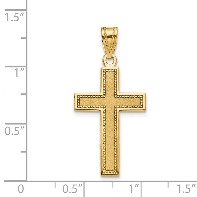 Curata 14k Yellow Gold 18" Polished Large Satin Cross Pendant Necklace - 33.8x16mm