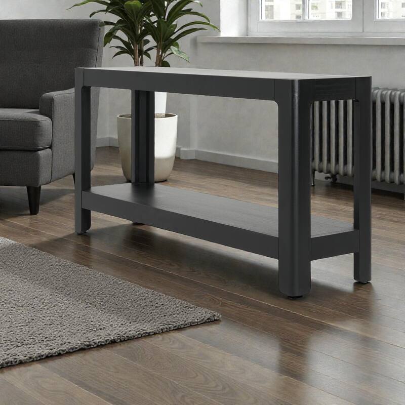 Modern Farmhouse Console Table with Solid Wood Veneer Top and Rounded Corners, Minimalist Entryway Table for Living Room