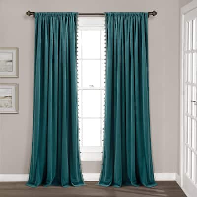 Lush Decor Luxury Vintage Velvet With Silky Pompom Trim Window Curtain Panel Single