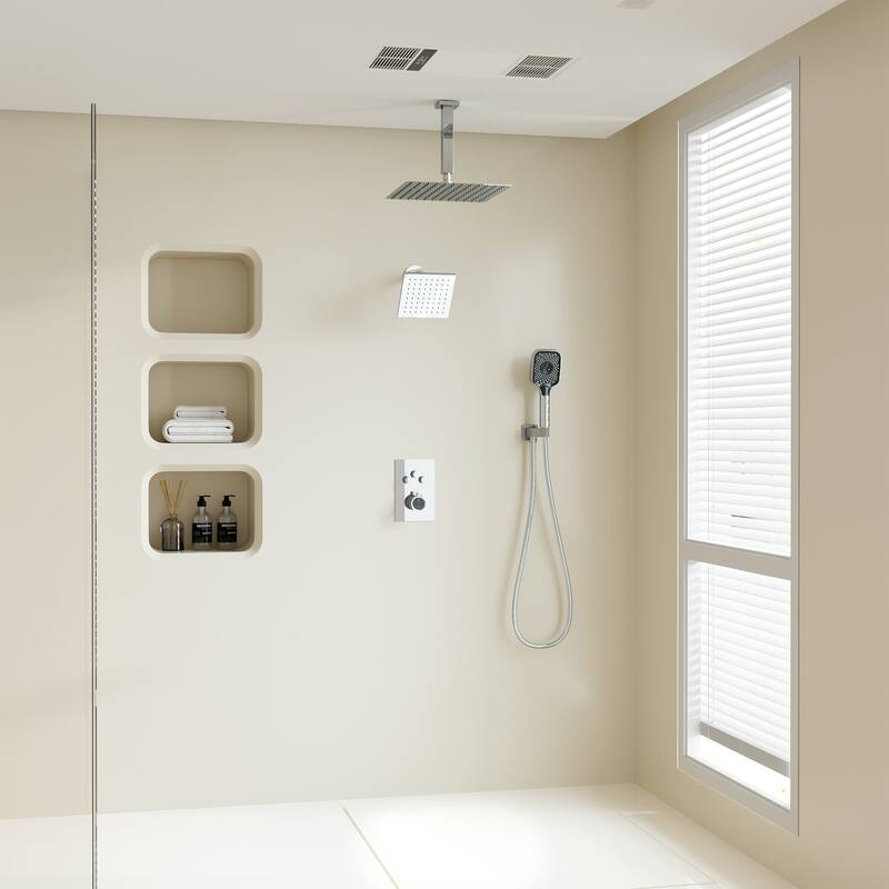 Celling 12 Inch Rainfall Shower Head 3 Function Thermostatic Shower System