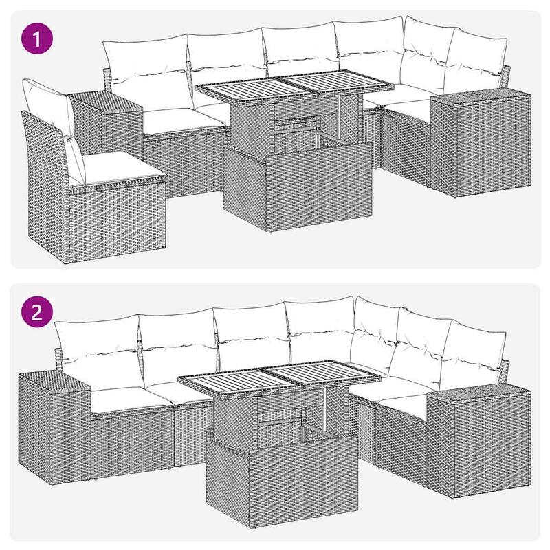 vidaXL Patio Sofa Set with Cushions Table and Modular Sofas 7 Piece Poly Rattan