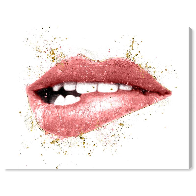 Wynwood Studio Canvas Fashion and Glam Blush Lip Bite Pink and Glam Wall Art Canvas Print