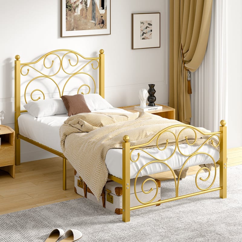 Javlergo 2-Pack Twin Size Victorian Metal Bed Frame for Kids with Headboard & Footboard No Box Spring Needed