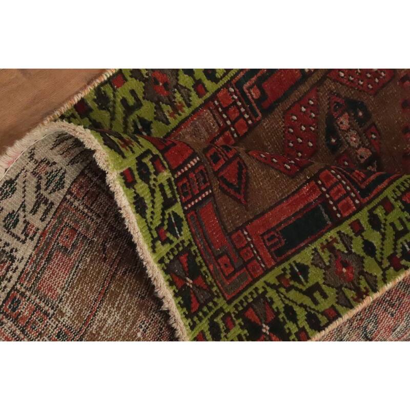 Hand Knotted Oriental 100% Wool Carpet Traditional Tribal Brown Ardebil Runner Rug - 10' 7'' X 2' 10''