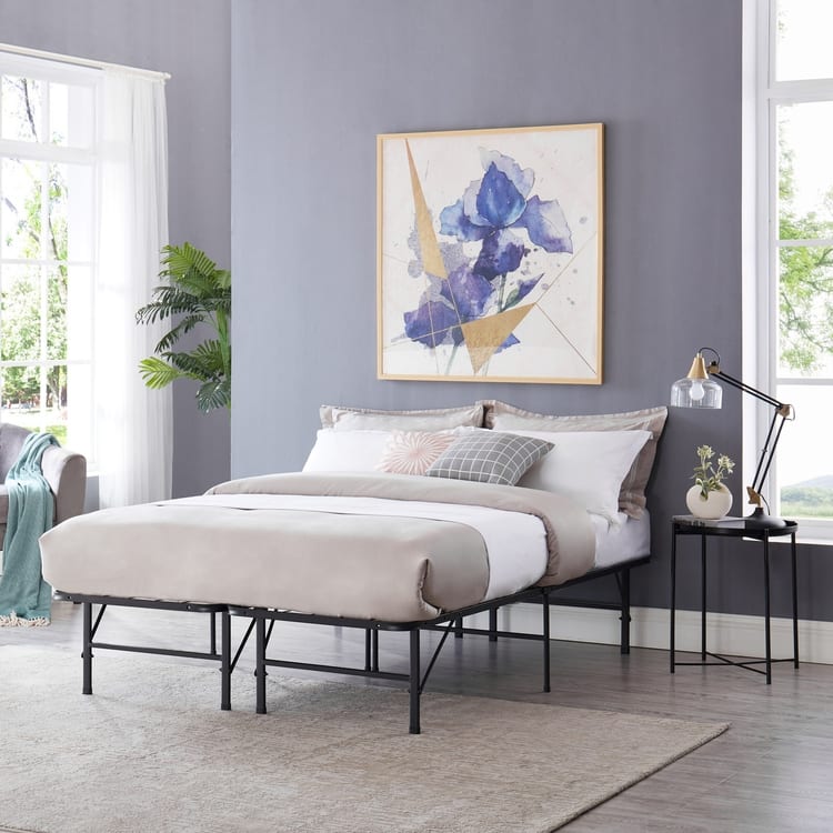 14" Foldable Metal Platform Bed Frame Mattress Foundation with Box Spring Replacement