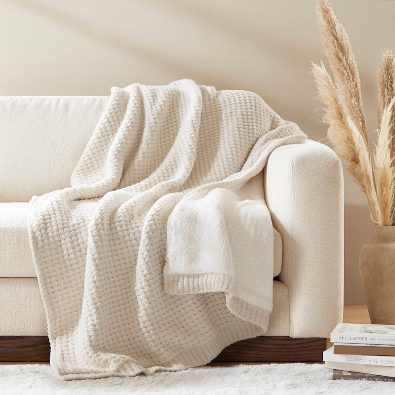 Madison Park Eden Waffle Knit Chenille Throw 50x60" - 50x60" - Ivory