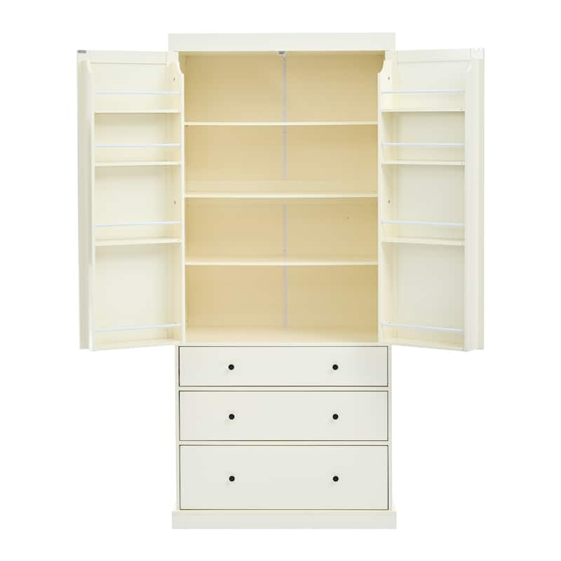 7inch Farmhouse Kitchen Pantry, Freestanding Tall Cupboard Storage Cabinet with 3 Adjustable Shelves, 8 Door Shelves, 3 Drawers