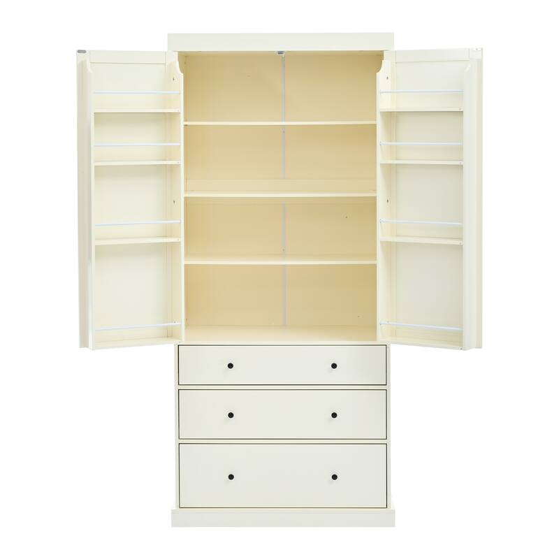 Tall Farmhouse Pantry with 3 Drawers, Adjustable Shelves & Door Storage for Organized Kitchen Space