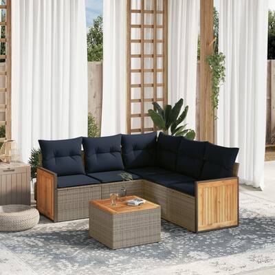 vidaXL 6 Piece Patio Sofa Set with Cushions Gray Poly Rattan - 91.0x27.2x69.3