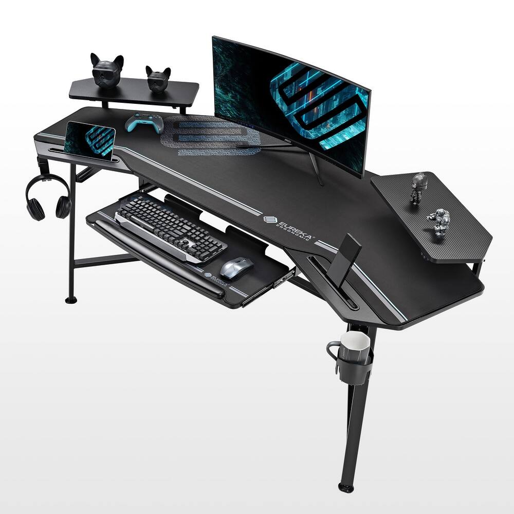 72" Large Gaming Desk Black Multifunctional Computer Desk with Keyboard Tray