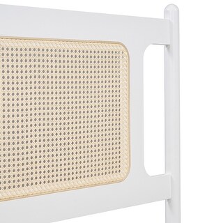 Queen Size Wooden Rattan Platform Bed, with 2 Big Drawers, T Size Trundle