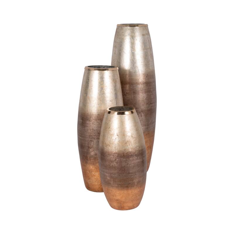 Sagebrook Home Curved Glass Vase, Glass/Metallic, Multi Finish, 17,24,31 Inch