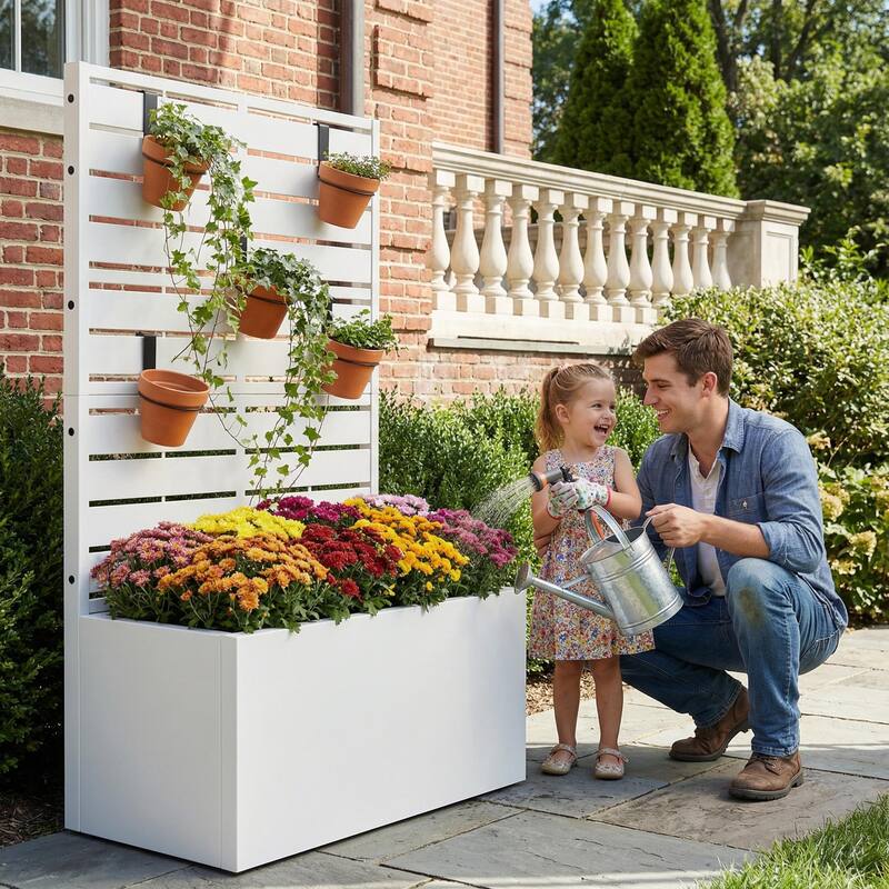 Galvanized Planter Box with Trellis & Privacy Screen