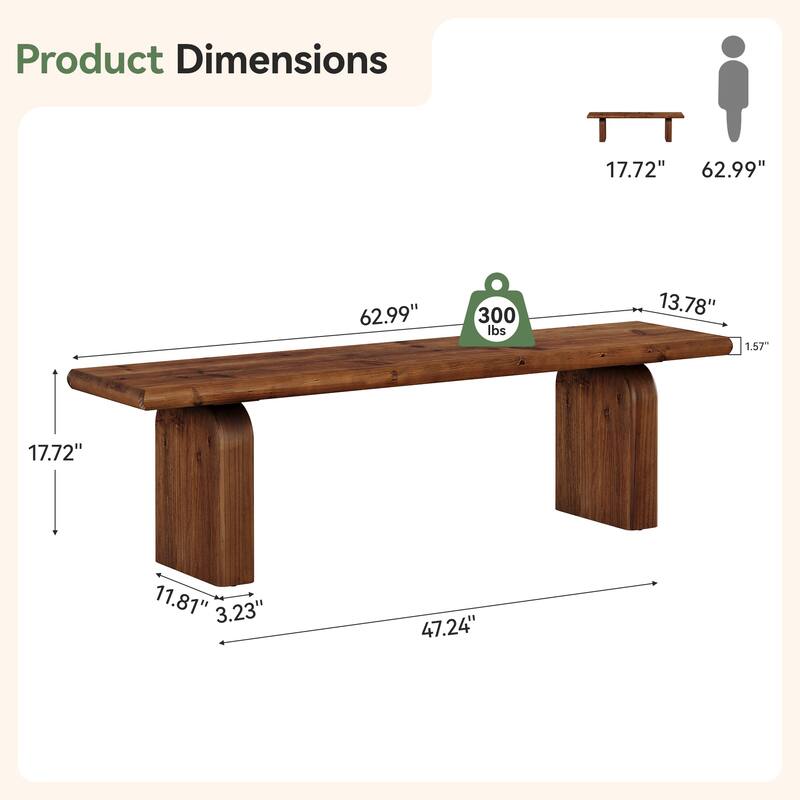 63 Inch Solid Wood Entryway Shoe Bench, Indoor Wood Bench for Bedroom, Hallway, Dining Room, Farmhouse Style