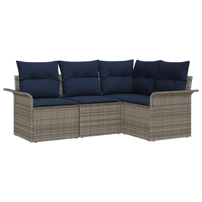 vidaXL 4/5-Seater Garden Sofa with Cushions Black/Brown/Grey Poly Rattan - 52.2 x 73.8 x 27.2