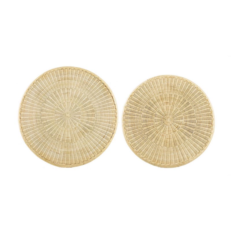 32, 40 Inch Coffee Table Set of 2, Round Tops, Handwoven Rattan, Brown