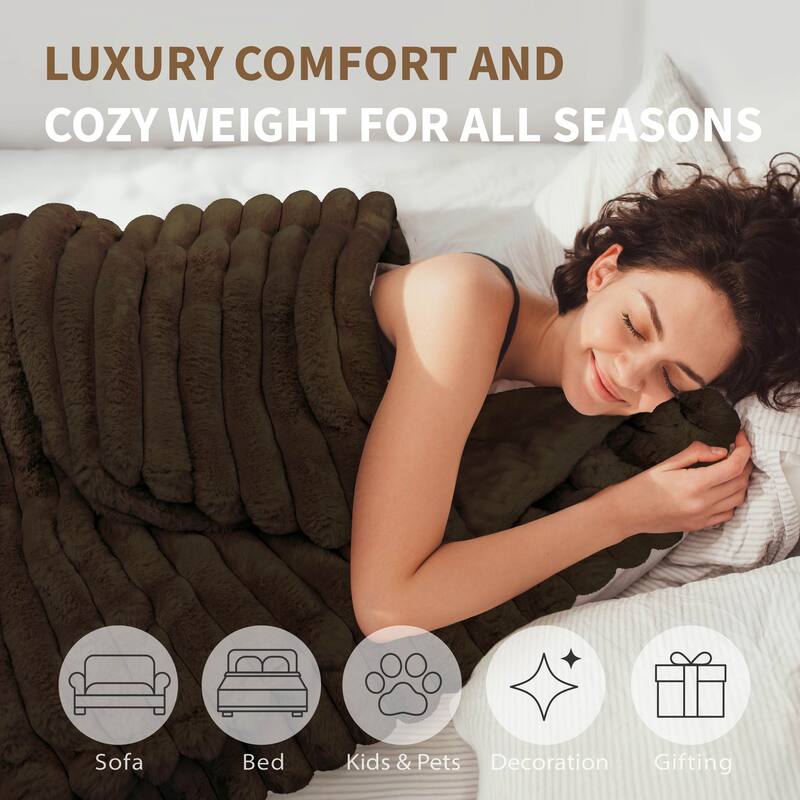 Luxury Reversible Textured Stripe Faux Fur & Velvet Throw