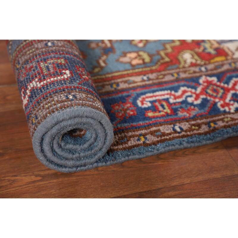 Blue Geometric Heriz Serapi Oriental Foyer Rug Handmade Wool Carpet - 3'0"x 5'0"