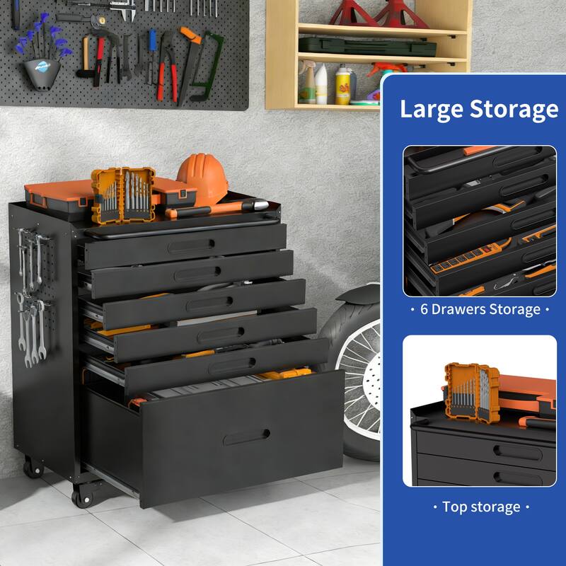 34.3" Rolling Tool Chest with 6 Drawers Mobile Garage Cabinet Organizer, All-Drawer Design for Small Parts & Tools
