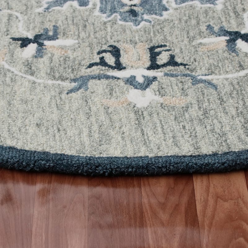 Sevita Rugify Farmhouse Medallion Gray/Blue Hand-Tufted Wool Round Indoor Area Rug