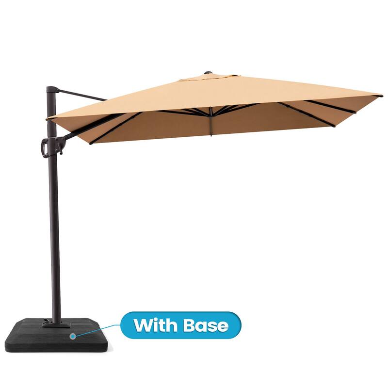 9 x 10.5 FT Outdoor Patio Umbrella Cantilever-Offset Umbrella with 4-Piece Fillable Weighted Base - Tan