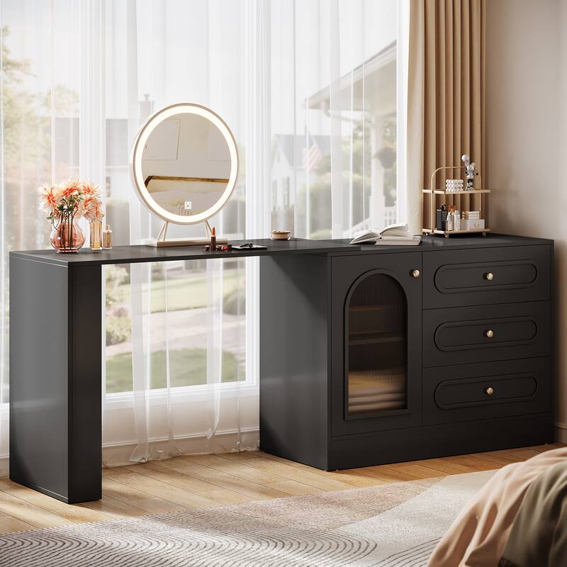 Modern 360° Rotatable Vanity Desk Dressing Table with 3 Drawers - N/A