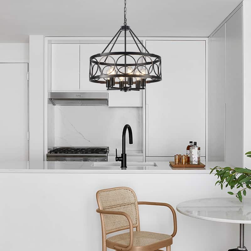 6-Light Candlestick Hanging Circle Linear Foyer Chandelier Lighting for Dining Room Kitchen Island