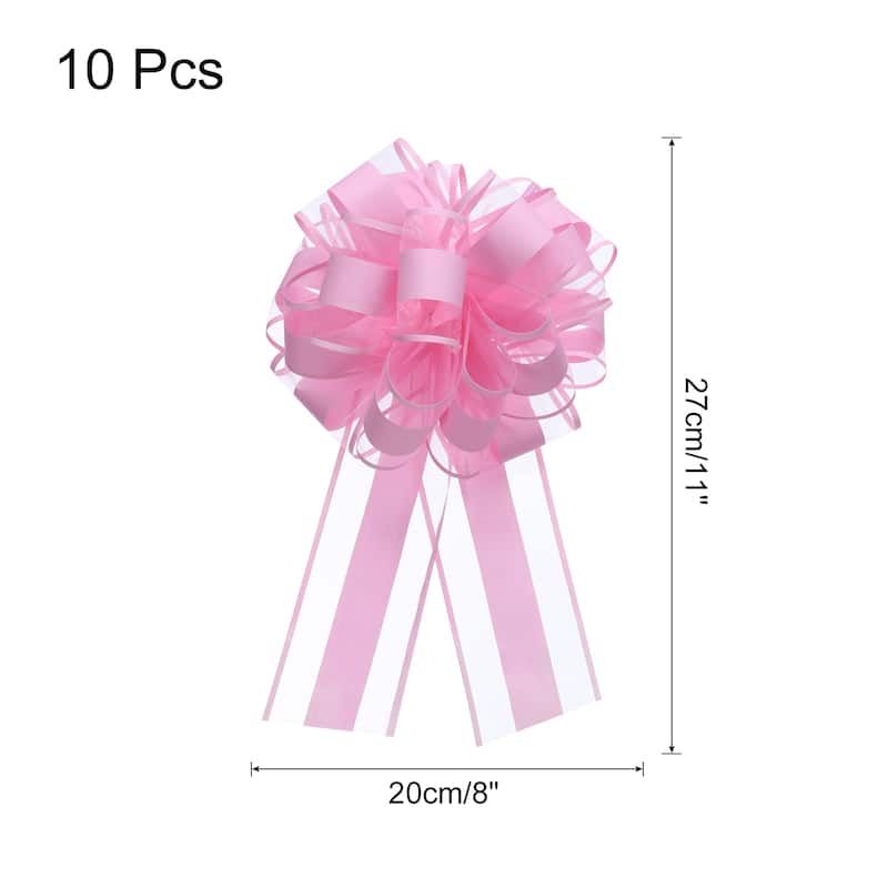 10pcs 8 Inch Large Pull Bow Organza Gift Wrapping Bows Ribbon - Pink - 8 Inch