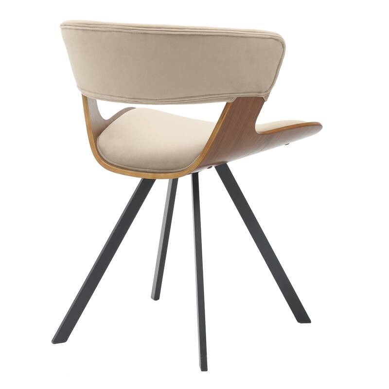 Dining Chair Upholstered in Leather or Velvet in Black Iron with Curved Open-Back Design Side Chair
