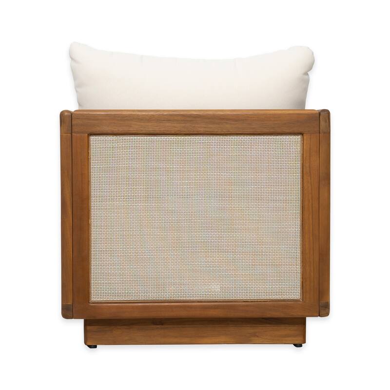 Roomfitters Outdoor Acacia Wood Club Chair with Cushion and Rope Backrest, Patio Lounge Seating, Beige