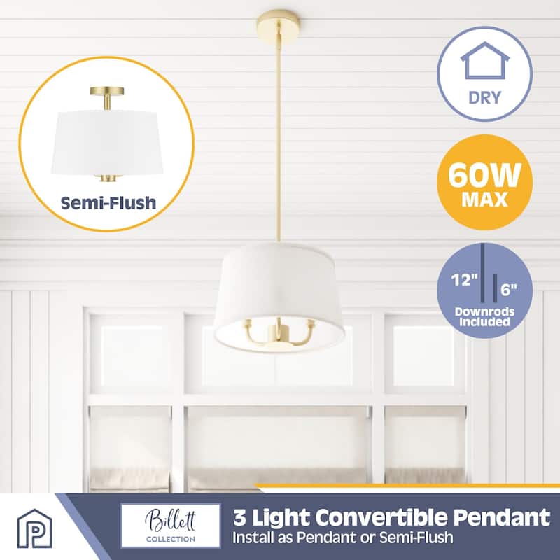 Prominence Home Billet Convertible Pendant/Semi-Flush with Fabric Shades