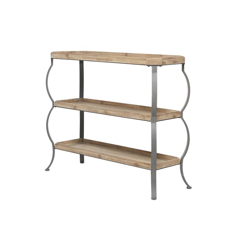 Wood 2 Shelves Console Table with Bowed Gray Metal Legs - Brown - Roche River Decor