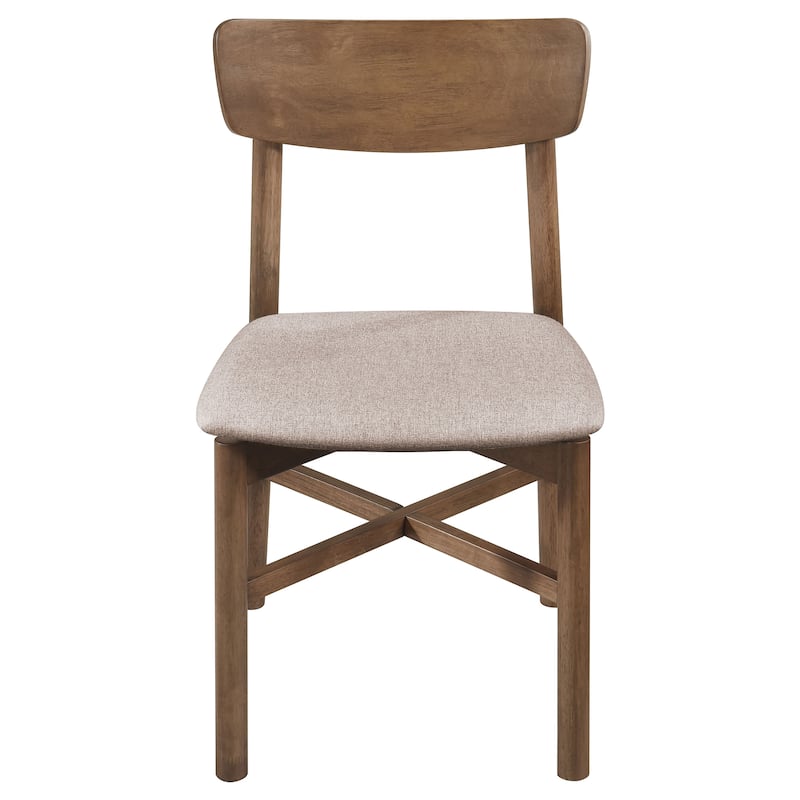 Natural Wood Dining Side Chair Set of 2 with Padded Fabric Seat