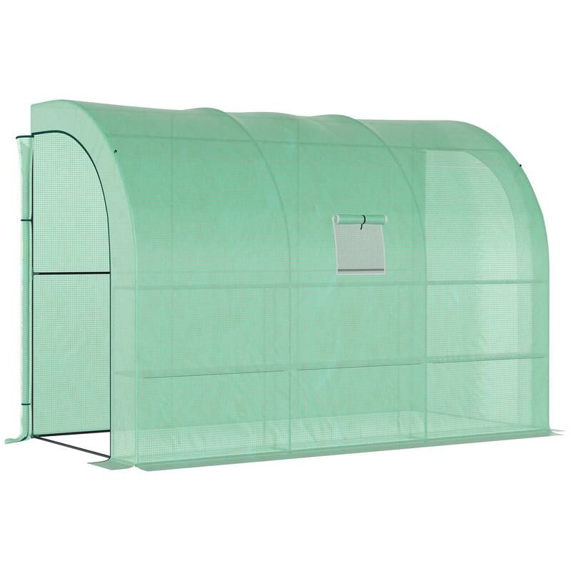 10x5x7 Foot Walk-In Greenhouse with PE Cover, 2 Roll-Up Doors, Windows, and 3 Wire Shelves - Green
