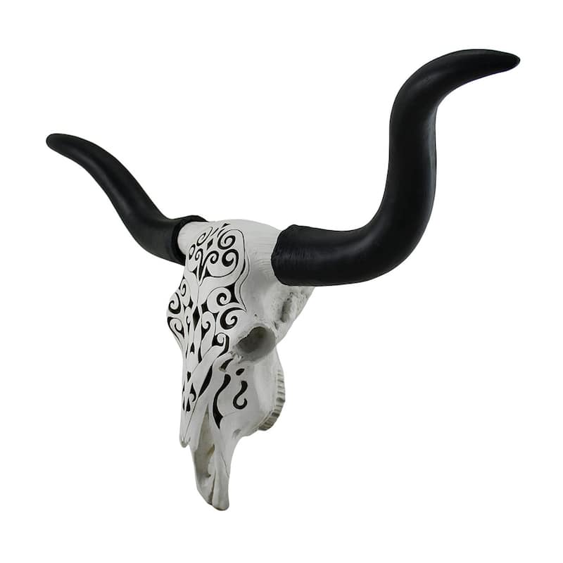 Longhorn And Lace Black & White Filigree Design Hanging Steer Skull
