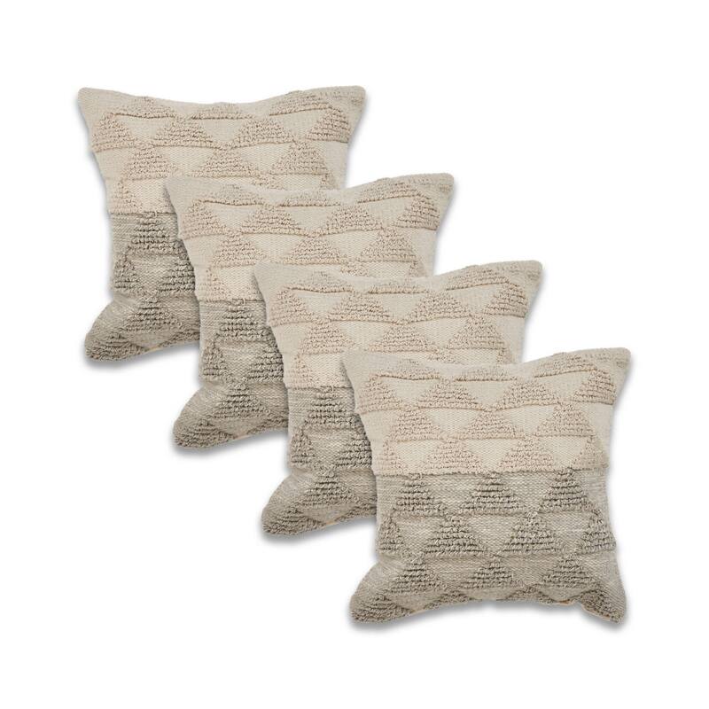 Handwoven Geometric Textured Square Throw Pillows - 18" - Beige and Gray - Set of 4