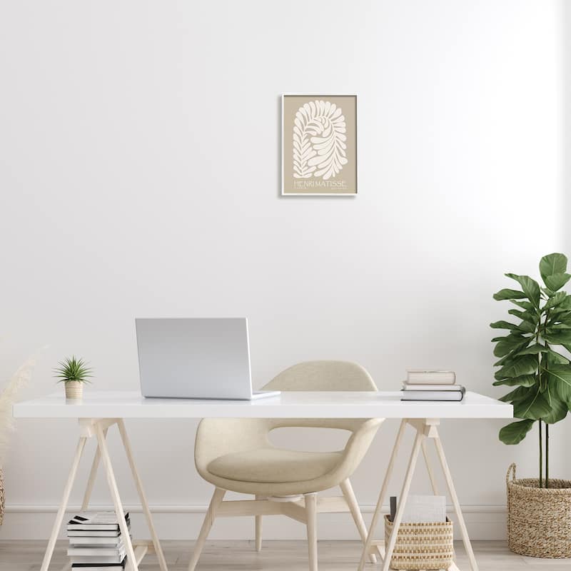 Stupell Neutral Tones Botanical Leaf Pattern Matisse Text Framed Wall Art - Tan