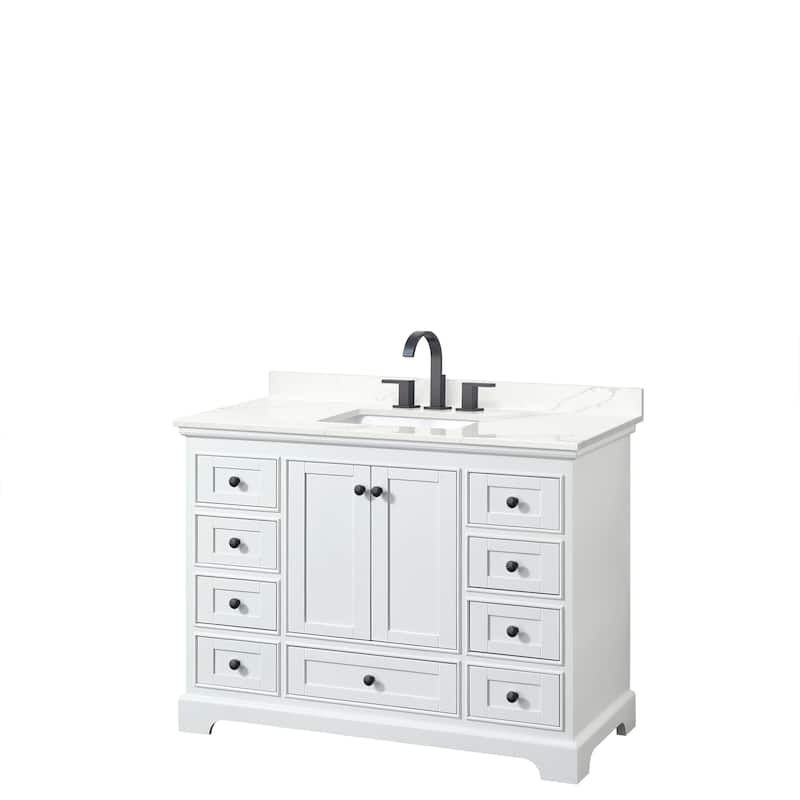 Deborah 48-inch Single Vanity, Quartz Top - White, Black Trim, Giotto Quartz Top