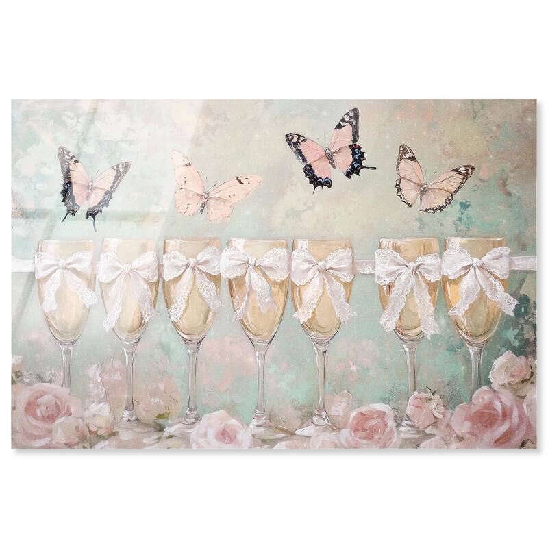 Champagne Mint and Pink Glass Acrylic by Art Remedy, Ready to Hang - 15" x 10"