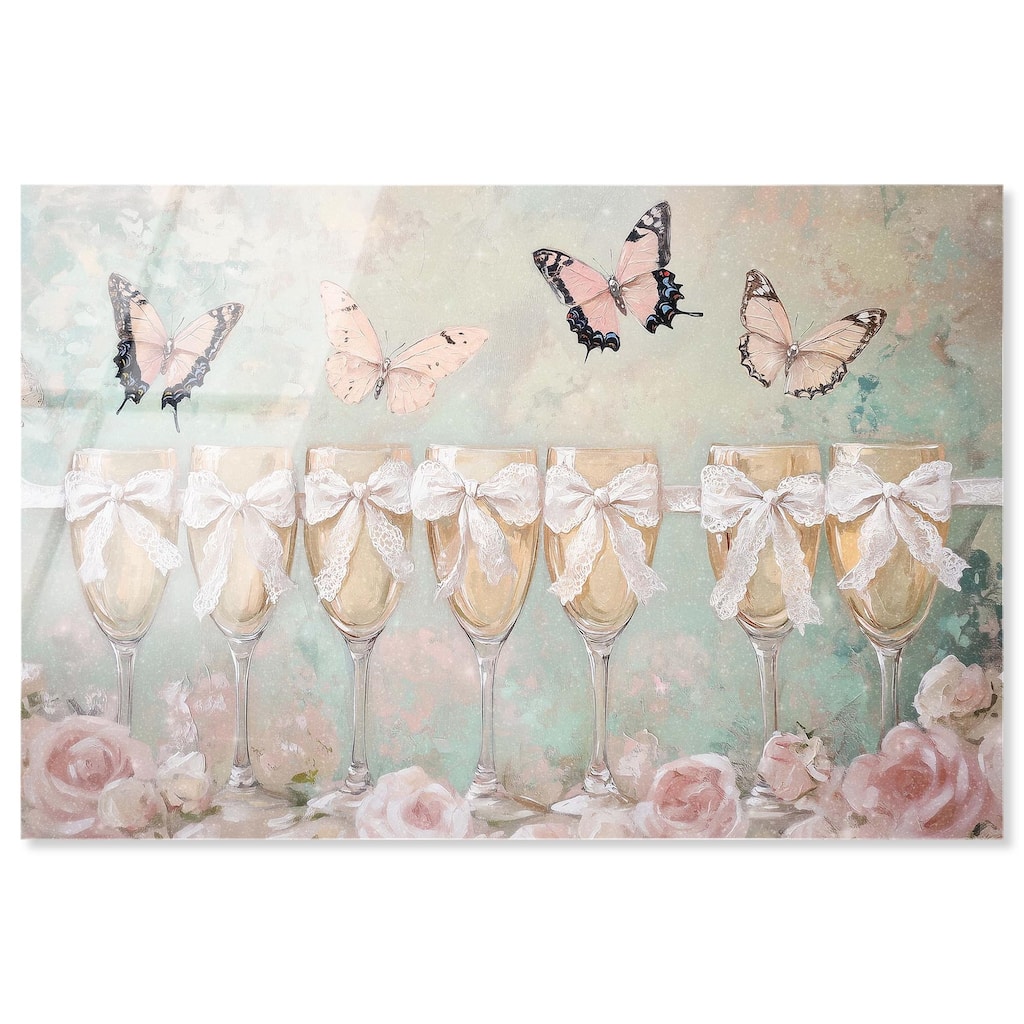 Champagne Mint and Pink Glass Acrylic by Art Remedy, Ready to Hang