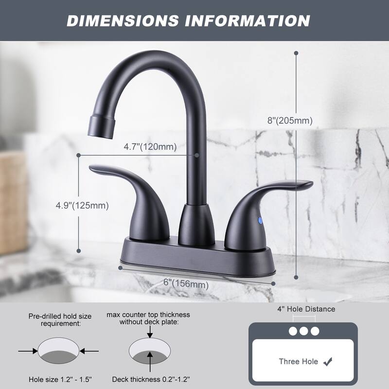 WOWOW 4 in. Centerset Double Handle High Arc Bathroom Faucet