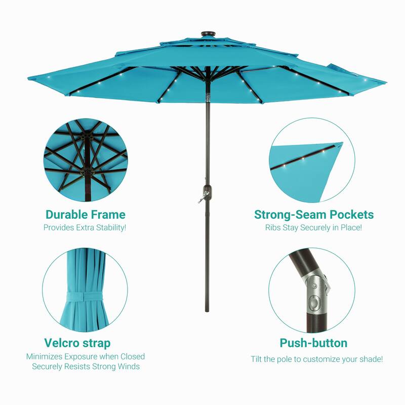 LIVOOSUN LED 10FT LED 3-layer Patio Umbrella with UPF50+, Tilt Function, and Wind-Resistant Design——Experience Outdoor Comfort