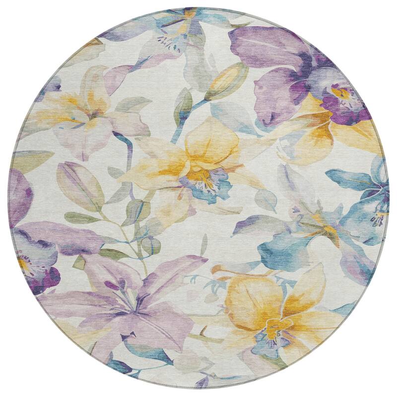 Machine Washable Indoor/ Outdoor Modern Floral Chantille Rug