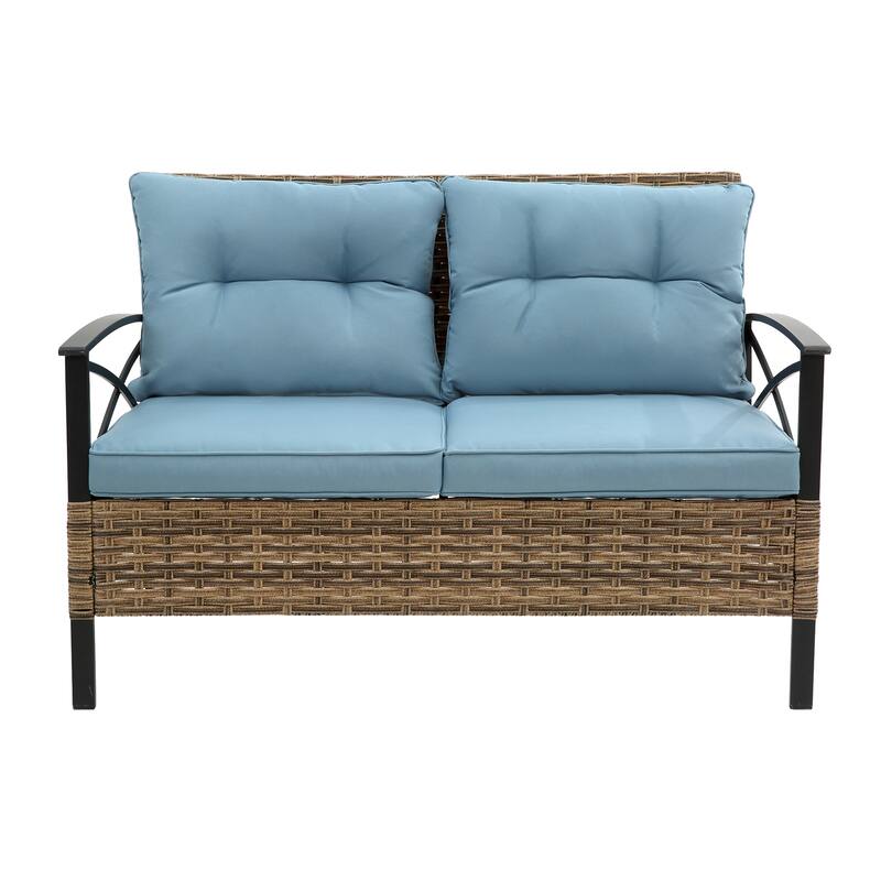 Patio 4 Piece Sectional Low Dining Conversation Sofa Set