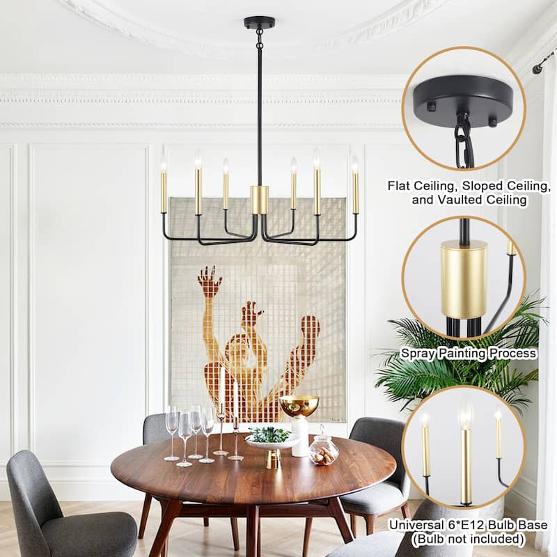 Modern 6-Light Simple Candle Chandelier for Kitchen Island, Living Room, Bedroom, Foyer