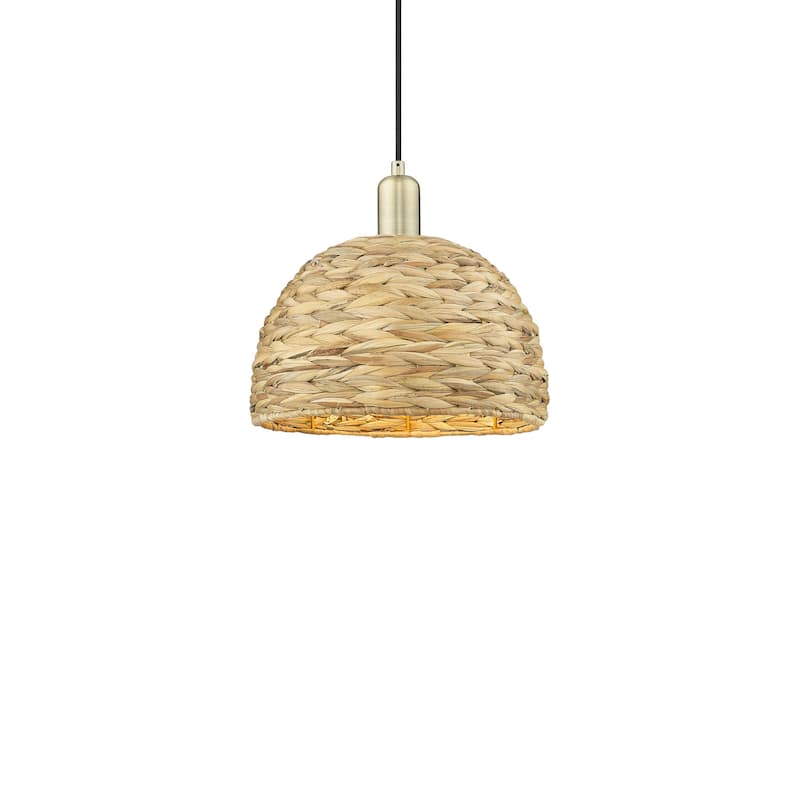 Innovations Lighting 716-1P-12-12 Woven Rattan Pendant Woven Rattan - Antique Brass / Natural