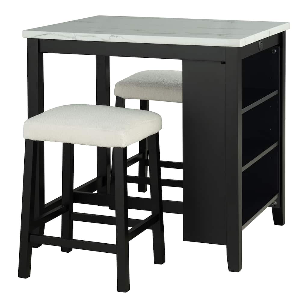 DH BASIC 3-Piece Black 3-Shelf Counter Height Dining Set with USB Ports by Denhour